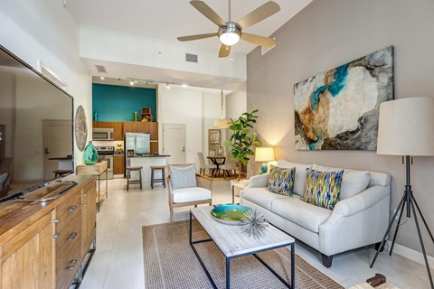 a living room with a couch and a coffee table